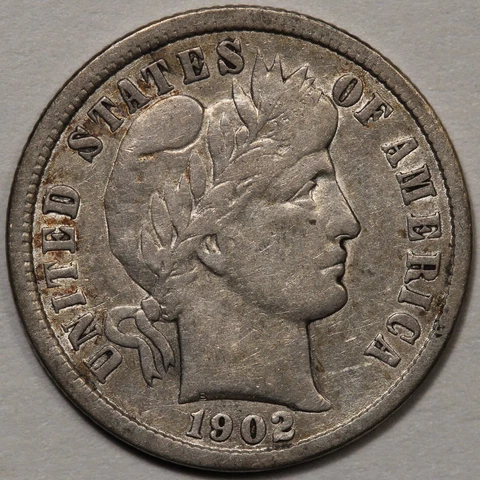 1902-S Barber Dime VF Condition Cover
