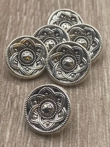 Shank Buttons 15mm Antique Silver Metal Coat Blazer Fancy Flower Design - Picture 1 of 15