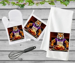 Handmade Kitchenware-Apron-Dish Towel-Mitt-LSU Thanksgiving-Turkey-Football-Gift - Picture 1 of 9
