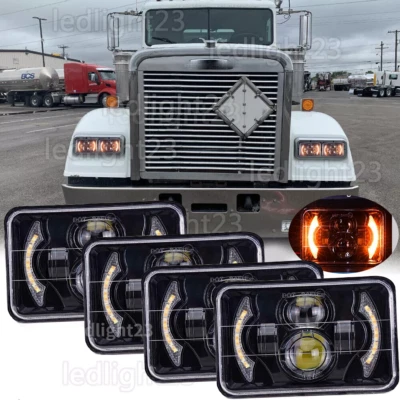 4 светодиодные фары 4x6 дюймов подходят для Freightliner Classic XL Kenworth Hi-Lo дневные ходовые огни поворотники - Изображение 1 из 4