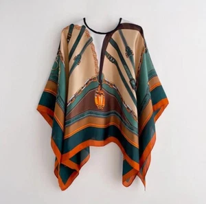 Classy Fine Quality Satin Silk Kaftan /Kimono /Tunic Poncho Womens Free Size - Picture 1 of 3