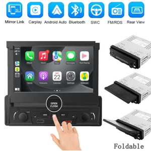 1 Din Single Car Head Unit 7" Flip out Screen Car Radio Stereo with Auto Carplay - Picture 1 of 13