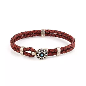 Evil Eye Leather Bracelet Sterling Silver, Handmade Men's Bracelet, Greek Jewels - Picture 1 of 11