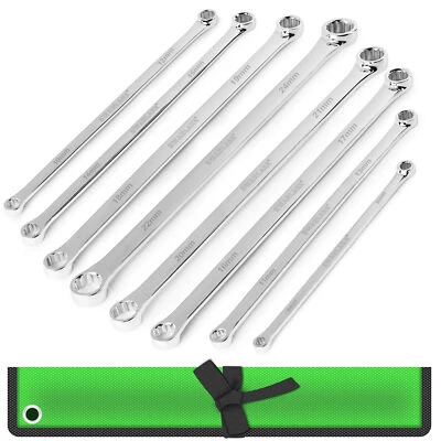 8PC Aviation Extra Long Double Ring Spanner Set 8mm - 24mm With Canvas Pouch - Image 1 of 4