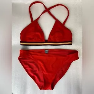 Costume da bagno Aerie bikini triangolo rosso incrociato superiore e inferiore 2 pezzi - Foto 1 di 12