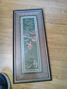 Rare Hand Embroidered Silk Panel Framed Vintage Art - Picture 1 of 7