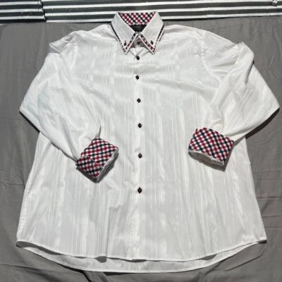 COOGI Vintage Shirt Mens 2XL White Striped Checked Flip Cuff Button Down Collar - Image 1 of 4