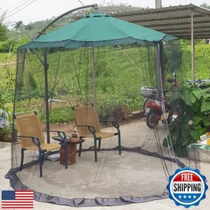 DINHAND Black Patio Umbrella Mosquito Net, with Double Zipper Door, Polyester - Picture 1 of 5