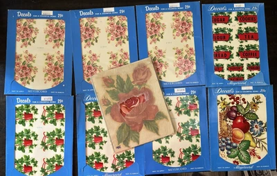 LOTE de 9 macetas de flores de pan de café floral rosa calcomanía Meyercord vintage Foto 1 de 4