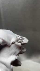 3Ct Round Cut Moissanite Bridal Wedding Ring 14k White Gold Plated - Picture 1 of 4