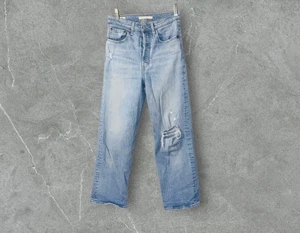 Levi's Premium Ribcage Straight Ankle Jeans Light Wash Distressed 27 tag ( 26 ) - Picture 1 of 9