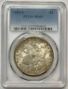 Morgan Silber Dollar 1881 S PCGS MS 63 Stempelglanz 90% Silber 1 Dollar Münze - Bild 1 von 12