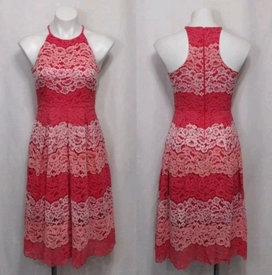 Vestido Badgley Mischka Peggy Halter Floral Encaje 2 Falda Plisada Espalda Corredora Formal Foto 1 de 4