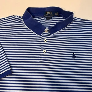 Polo Ralph Lauren Mens XL Classic Fit Blue White Striped Short Sleeve Polo Shirt - Picture 1 of 7