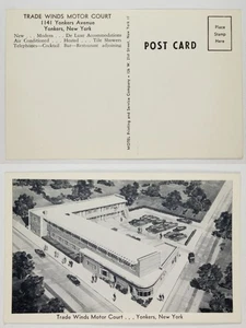 TRADE WINDS MOTOR COURT YONKERS NY Aerial View B&W Postcard Cars Yonkers Ave - Picture 1 of 1