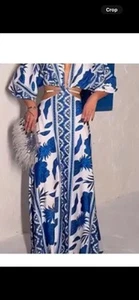 Blue White Chic Tropical Open Sides Maxi Dress SZ M - Picture 1 of 9