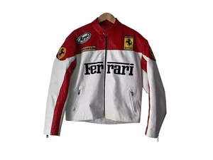 Ferrari Racing Leather Jacket Vintage F1 White Logo Mens Motorcycle Gift for Him - Picture 1 of 3