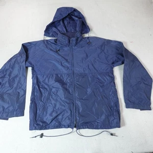 Vintage LL Bean Jacket Mens Large Blue Nylon Hooded Windbreaker Drawcord Rain - Picture 1 of 14
