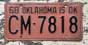 Old 68 OK. Garage Find Vintage 1968 Oklahoma Automotive license Plate CM-7818 - Picture 1 of 1