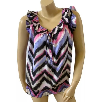 Top Popover Signature Larry Levine para mujer mediano sin mangas con volantes ojo de cerradura  Foto 1 de 4