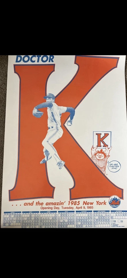 1985 OPENING DAY METS DWIGHT GOODEN  DAILY NEWS DR K SCHEDULE POSTER  4/9/85 - Image 1 of 1
