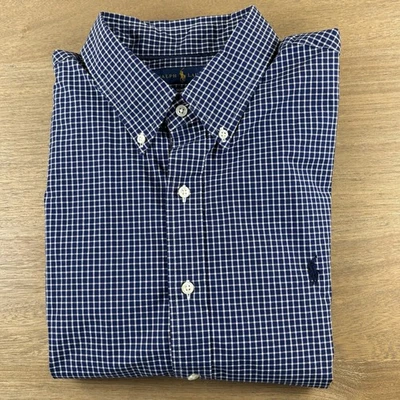 Polo Ralph Lauren Shirt Mens XL Slim Fit Gingham Check Poplin Shirt Blue/White - Image 1 of 4
