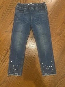 Mae Li Rose Pearl Embellished Girls Blue Denim Spandex Jeans Elastic Waist S 7-8 - Picture 1 of 5