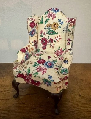 Dollhouse Miniature Vintage Bespaq Floral Wing Chair 1:12 Scale - Image 1 of 2