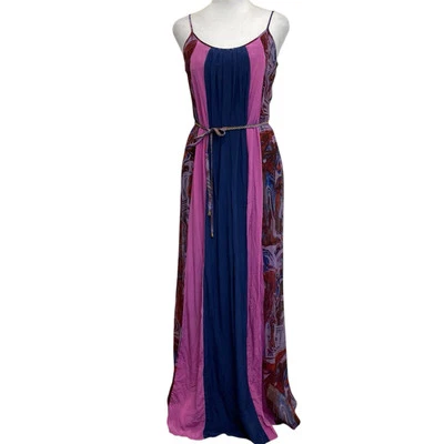 Maxi Vestido Ella Moss Celeste Azul Rosa Seda Mixto Estampado Boho talla XS Y2K Colorido Foto 1 de 4