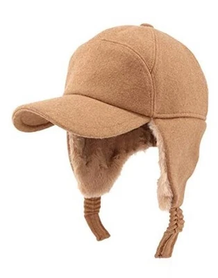 Gisdanchz Wool Baseball Hat with Visor and Ear Flaps Winter Warm 7-7 1/2 Khaki - Image 1 of 4