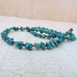 Handmade Turquoise Chip Necklace with Sterling Silver Beads 20 In. Southwestern - Picture 1 of 7