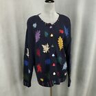 Vintage Christopher & Banks Sweater Womens XL Leaves Cardigan Hand Embroidered