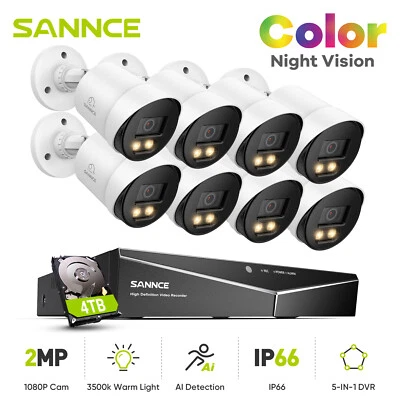 SANNCE HD 8CH DVR 1080P Colorful Night Vision 2MP Security Camera System CCTV
