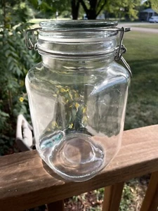 8.5”T Clear Glass Airtight Hinged Lock Lid Jar/Square Canister New 4.5”dia 2Qt - Picture 1 of 9
