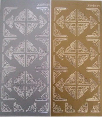 UNKNOWN 2 sheets Flower corner Peel-offs Gold + Silver 68 total with embellishments
