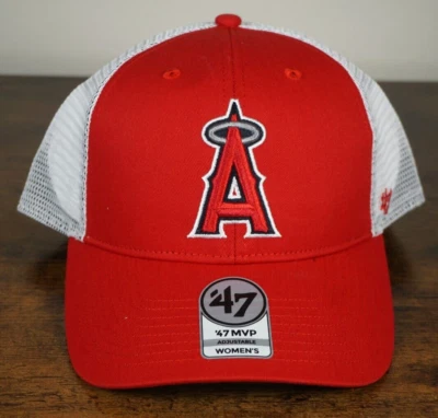 47 Brand Women's Los Angeles Angels Baseball Red White MLB Trucker Hat Cap - Image 1 of 4
