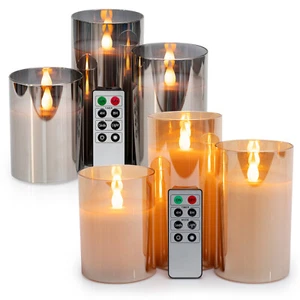 Confezione 3 Candele LED Senza Fiamma Sfarfallio Vetro Specchiato Metallizzato 4" 5" 6" Con Telecomando - Foto 1 di 13