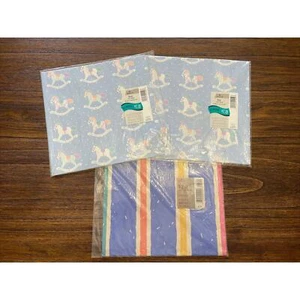 Vintage Hallmark Wrapping Paper Lot Of 3 Baby Rocking Horse & Stripes - Bild 1 von 4