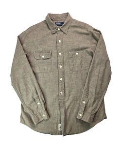 Polo Ralph Lauren Vintage Tan Beige Chin Strap Work Shirt Mens Large L - Picture 1 of 6