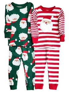 Carter's Infant Boys Green Santa & Red Stripe Christmas Pajama Set - Picture 1 of 2