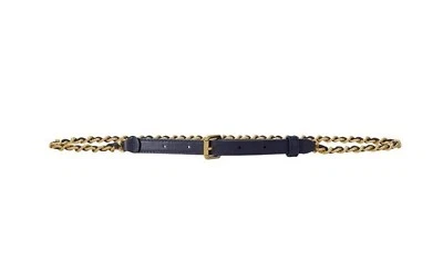 Lauren Ralph Lauren Women's Nappa Leather & Chain Skinny Belt Navy Size M NEW - Image 1 of 4