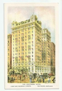 Postal de calles ligeras y secuoyas de The Southern Hotel Baltimore Maryland sin usar - Imagen 1 de 2