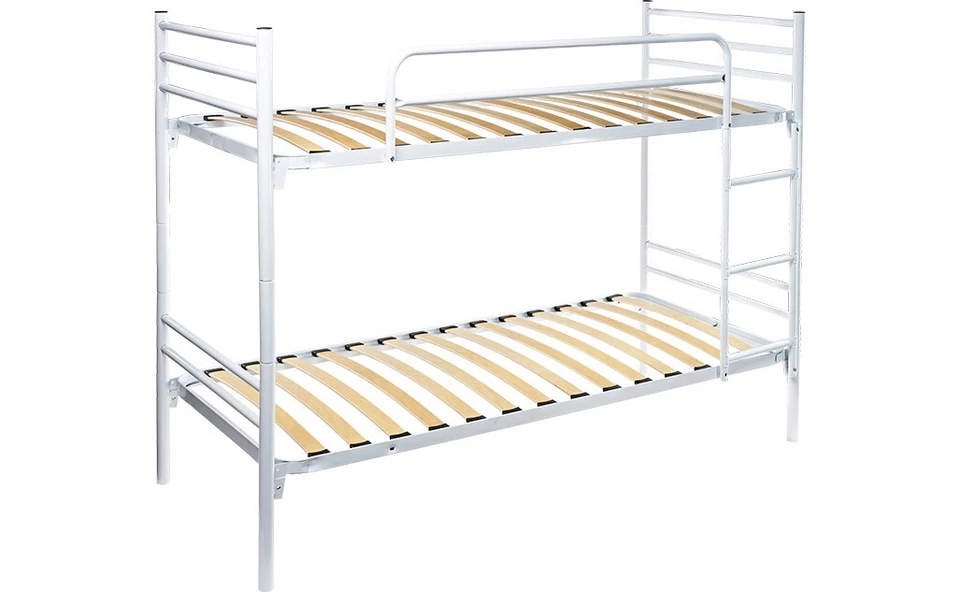 LETTO A CASTELLO   BIANCO IN METALLO E DOGHE CON SCALETTA E BARRA DI PROTEZIONE - Immagine 1 di 1
