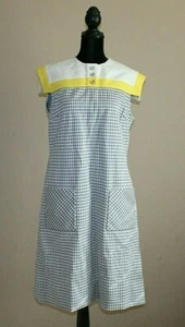 Vintage Dress Shift Size 12 14 Knit James Kenrob Dalton Gray Yellow Check - Picture 1 of 4