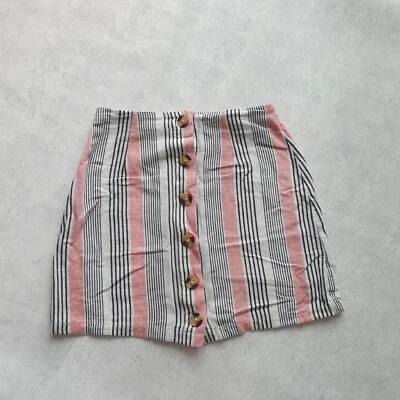 Sommerrock rock high waist XS 34 streifen gestreift hippie rosa weiß Knöpfe - Bild 1 von 2