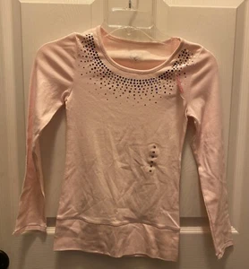 JUSTICE GIRLS SIZE 10 CREAM  LONG SLEEVE RHINESTONES SHIRT BLING BASIC TEE - Picture 1 of 11