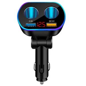 DC12V 2 Way Car Cigarette Lighter Socket Splitter Dual USB Charger QC3.0 Adapter - Picture 1 of 12