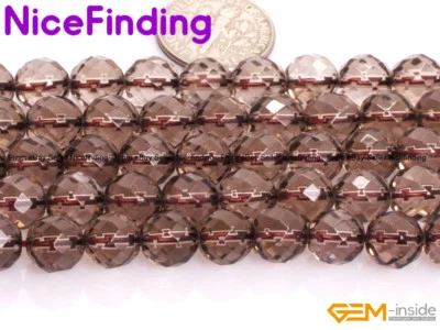 Cuentas de piedra sueltas de cuarzo ahumado marrón facetado natural AAA para hacer joyas 15" Foto 1 de 4