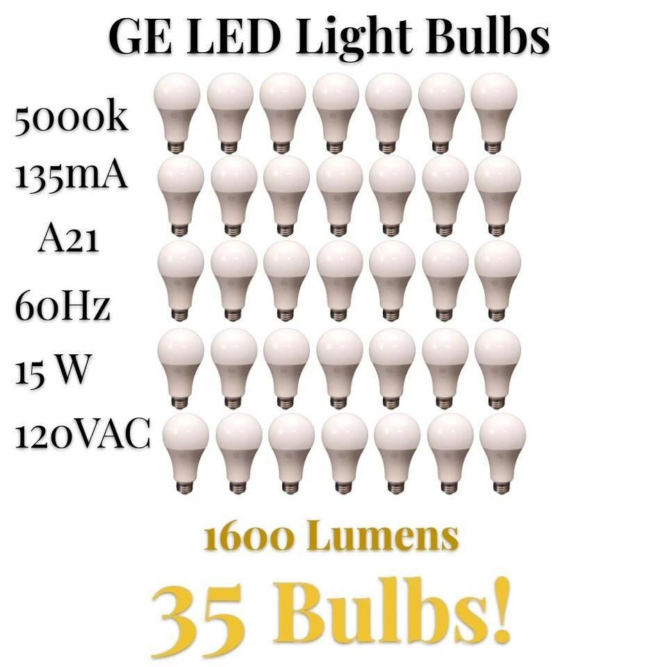 Light Bulb LED GE A21 E26 120V 15W 1600 Lumen 5000k LED15DA21/850 35 Bulbs L-10 - Image 1 of 1