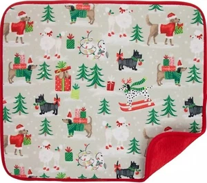Kitchen Reversible Dish Drying Mat (16"x18") CHRISTMAS FESTIVE DOGS, red back,HL - Picture 1 of 14
